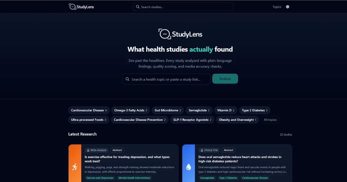 StudyLens platform analyzing a nutrition study