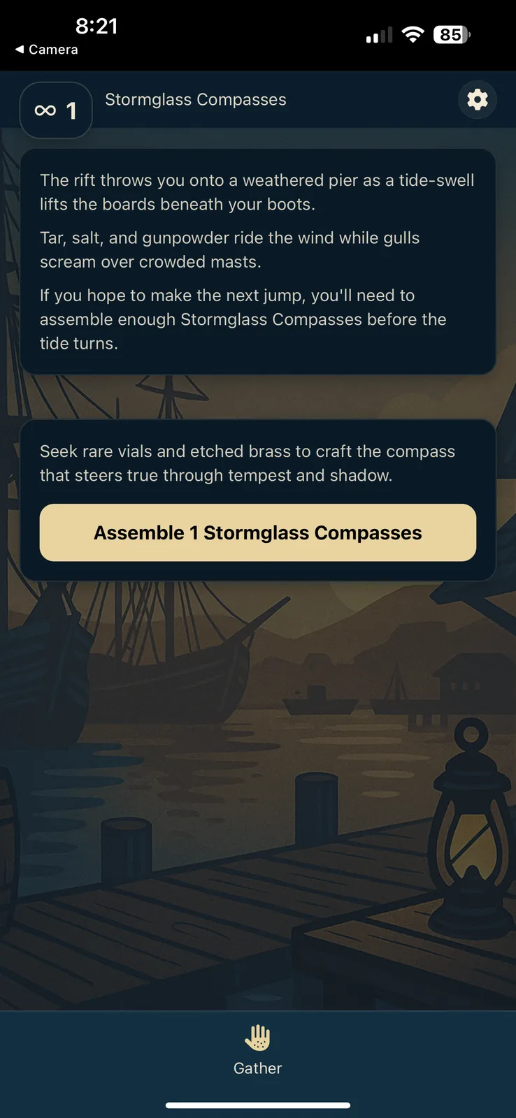 Narrative objective with large call-to-action and parallax harbor backdrop