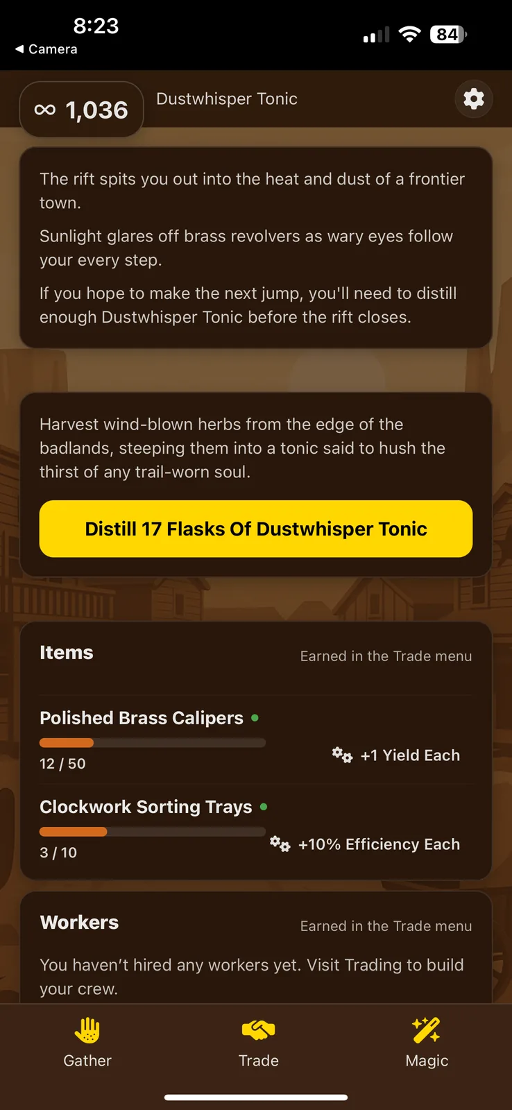 Wild-West theme with Dustwhisper Tonic objective and frontier town backdrop