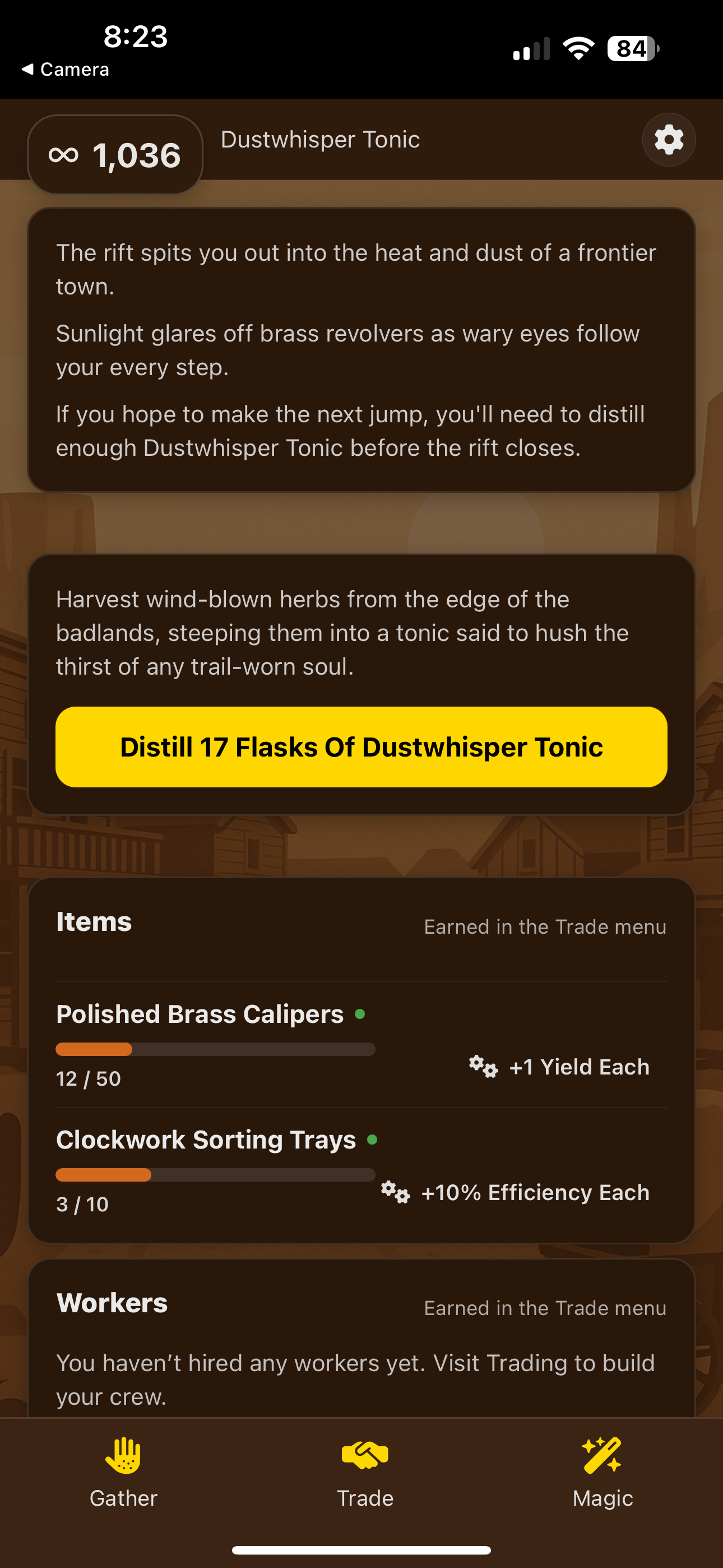 Wild-West theme with Dustwhisper Tonic objective and frontier town backdrop